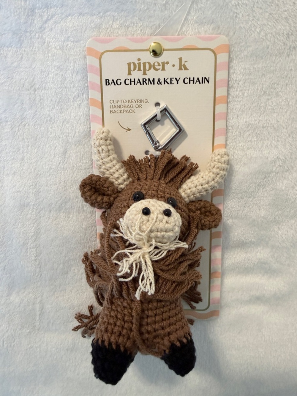 Piper K Brown Highland Cow Crochet Bag Charm & Key Chain